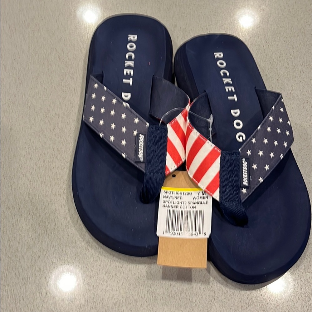Rocket Dog Navy Star and Stripe Flip Flops size 7